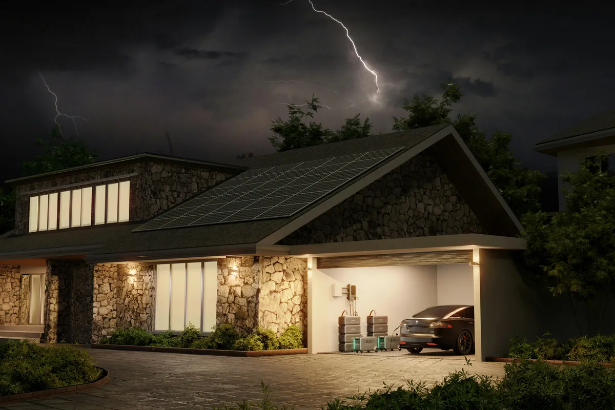 Detached house with roof panels of the size these batteries are paired with
